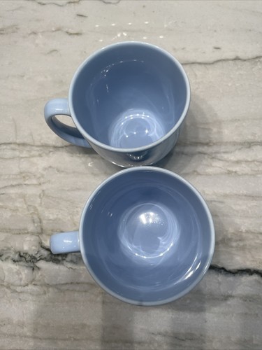 Corelle Stoneware Coffee Cups Mugs Lot Of 2 Light Blue Vintage Pottery - Picture 5 of 8
