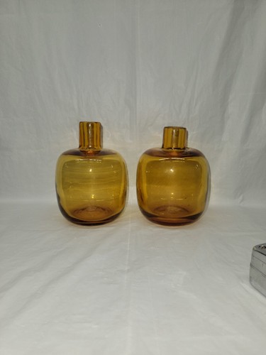BLENKO Art Glass Vases Hand Blown #6424 Designer Joel Myers Amber Glass MCM 4686 - Picture 10 of 24