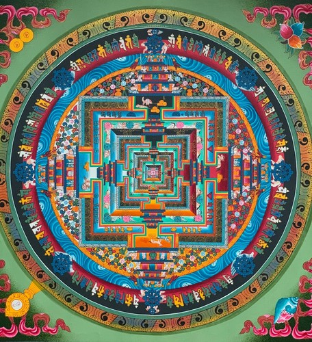 WHEEL OF LIFE KALACHAKRA MANDALA ORIGINAL MATERPIECE TIBETAN THANGKA PAINTING - Picture 16 of 37