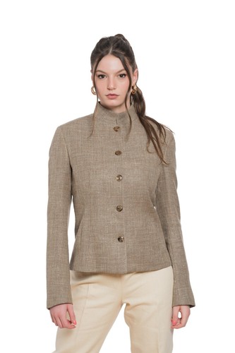 $2100 BELVEST Wool Linen Cotton Woman Korean Jacket Blazer 42 IT / 6 US / 38 FR - Picture 1 of 8