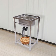 Commercial Utility Sink Stainless Steel Kitchen Sink 1 Compartment Freestanding