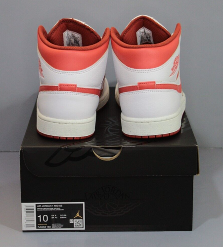 Men's NIKE AIR JORDAN 1 MID SE Sneakers FJ3458 White/Lobster-Dune Red-Sail - Picture 10 of 10