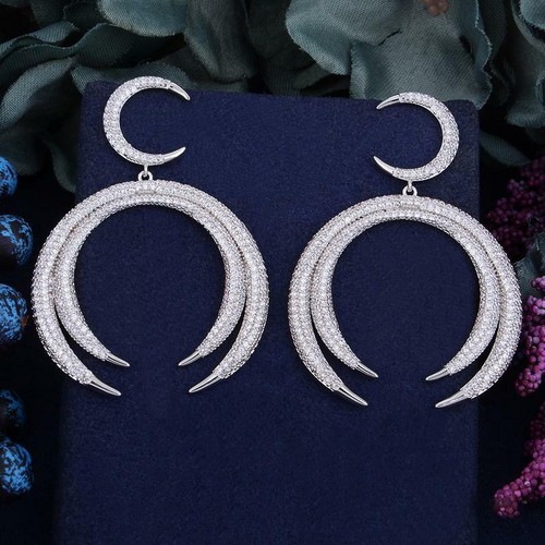 Princess Moon Desing Simulated Sapphires 925 Silver & Three Tone Silver Earrings - Imagen 8 de 8