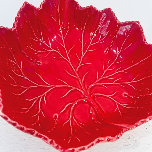 Vtg Olfaire Red Cabbage Leaf Majolica Bowl Large 11” Bordallo Fall Thanksgiving - Picture 2 of 4