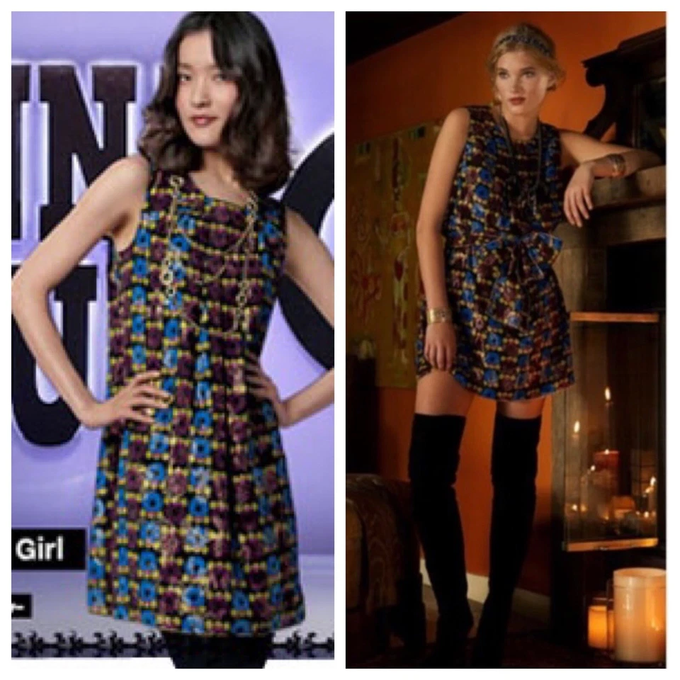 Mini Vestido Anna Sui Metálico Retro Colorido Lunares Mod Noche, Usado en TV Foto 4 de 4