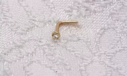 Round Natural Diamond Solitaire Bezel 18g Nose Pin Solid 14k Yellow Gold - Picture 7 of 12