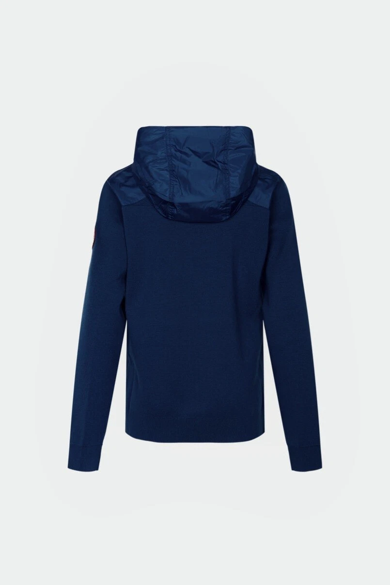 Felpa con cappuccio ponte a vento autentica Canada Goose donna lana lavorata a maglia blu navy etichetta nera