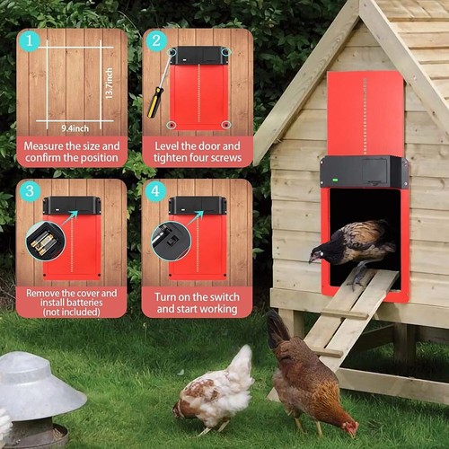 Chicken Coop Door Automatic Waterproof With Light Sensor Poultry Gate Hen - Picture 10 of 39