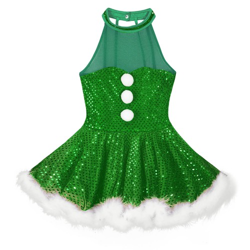 Kids Girls Costume Sundress Christmas Princess Snowman Mesh Dress Sequins Shiny - Picture 28 of 37