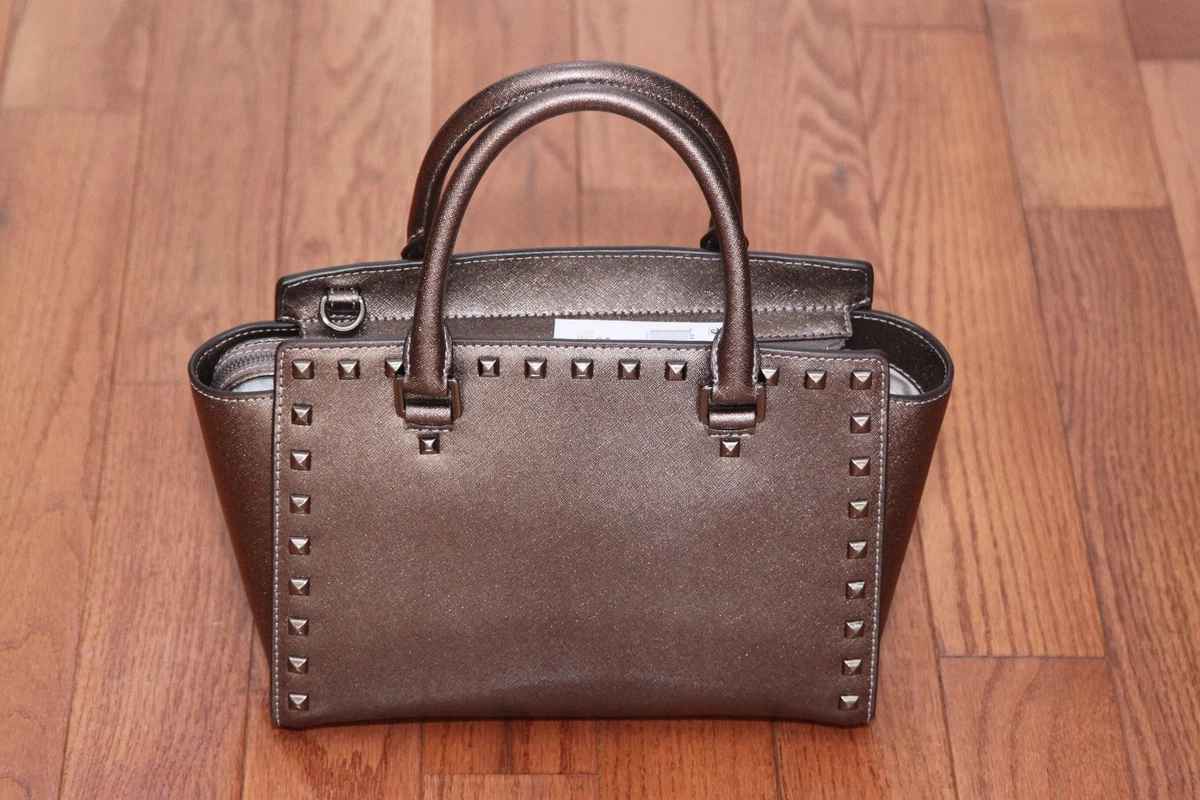 NWT Michael Kors 328 Selma Medium Stud Satchel Handbag Purse Cinder