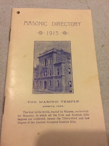VINTAGE MASONIC DIRECTORY NORWICH, CT 1915 - Picture 2 of 11