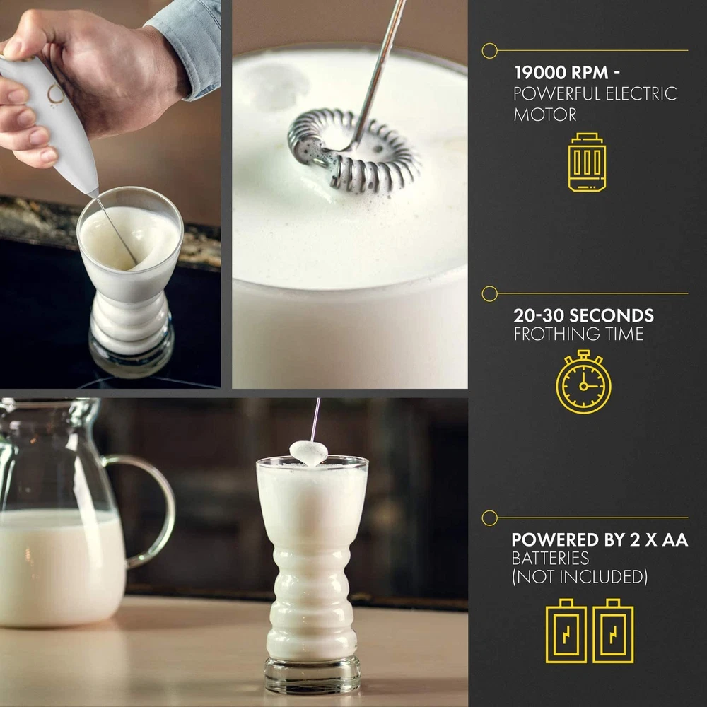 Milk Frother White - Coffee Frother Handheld with Electric Whisk - 19000 rpm ...