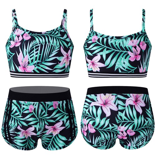 Kids Girls 2 Piece Camouflage Athletic Set Crop Top+Shorts Set Dance Activewear - Picture 19 of 54