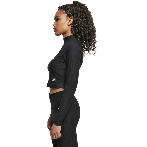 Ladies Turtleneck Long Sleeve Starter Cropped Stretch Rib Cut Off - Picture 3 of 14