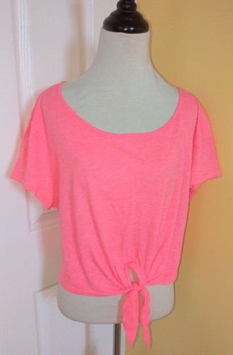 Victoria's Secret PINK Hot Pink Oversized Cropped Top w/ Front Tie, Lace Back, S - Picture 3 of 4
