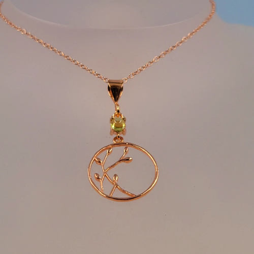 Green Peridot Branch-Necklace, Branch Design, Rose Gold Plated - Video 1 of 1