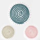 Super Absorbent SPIRAL Design Cotton Blend Tufted Bath Mat Round with Pom Poms