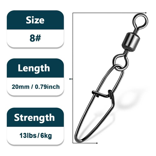 Fishing Swivels with Snaps 50~100Pcs Interlock Snap Swivel Stainless Steel Snaps - Picture 9 of 20