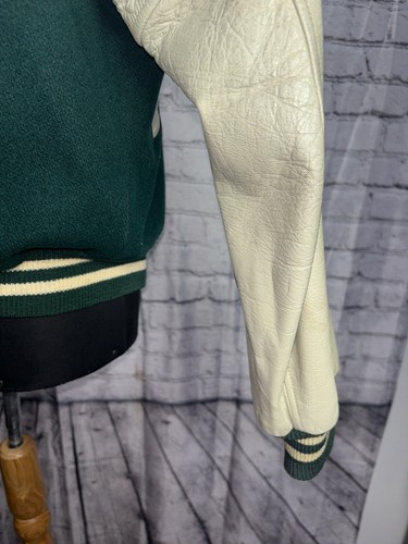 Bomber vintage anni 50 BUTWIN VARSITY VERDE LANA CON MANICHE IN PELLE TG 42 USL - Foto 12 di 17