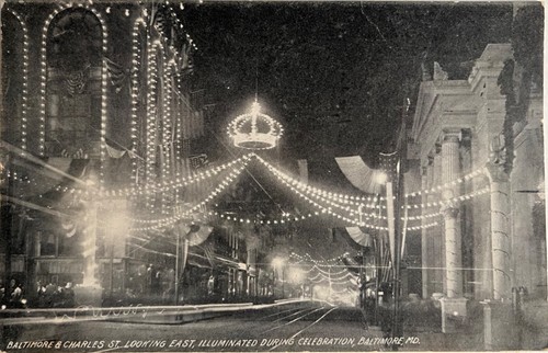 Baltimore Maryland Street Scene Illuminated Night Antique Postcard 1907