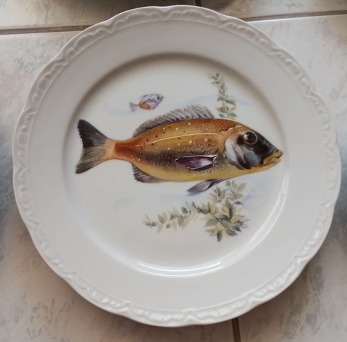 12 Fisch-Teller Porzellan / 24cm / Frankreich Colmar / Ateliers de la cigogne - Bild 8 von 17