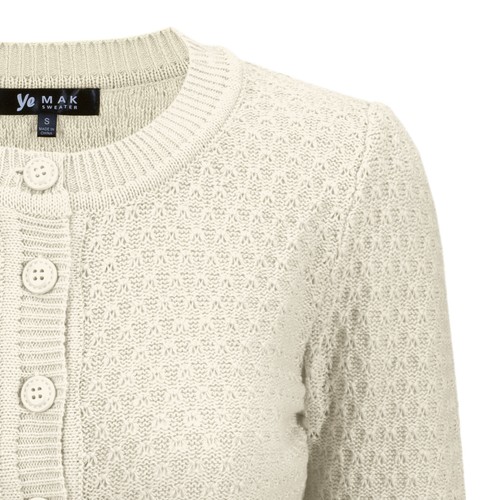YEMAK Women's Knit Pattern Cropped Button-Down Casual Cardigan Sweater MK3514Y - Picture 44 of 117