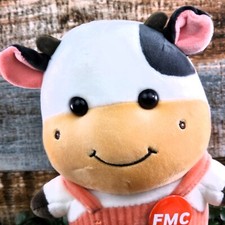 Cow Calf Stuffed Animal Plush Toy White Pink Peach Overalls FMC
