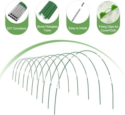 7Ft Garden Hoops Grow Tunnel with 30 Support Hoops and 18 Clips for Greenhouse - Picture 5 of 7