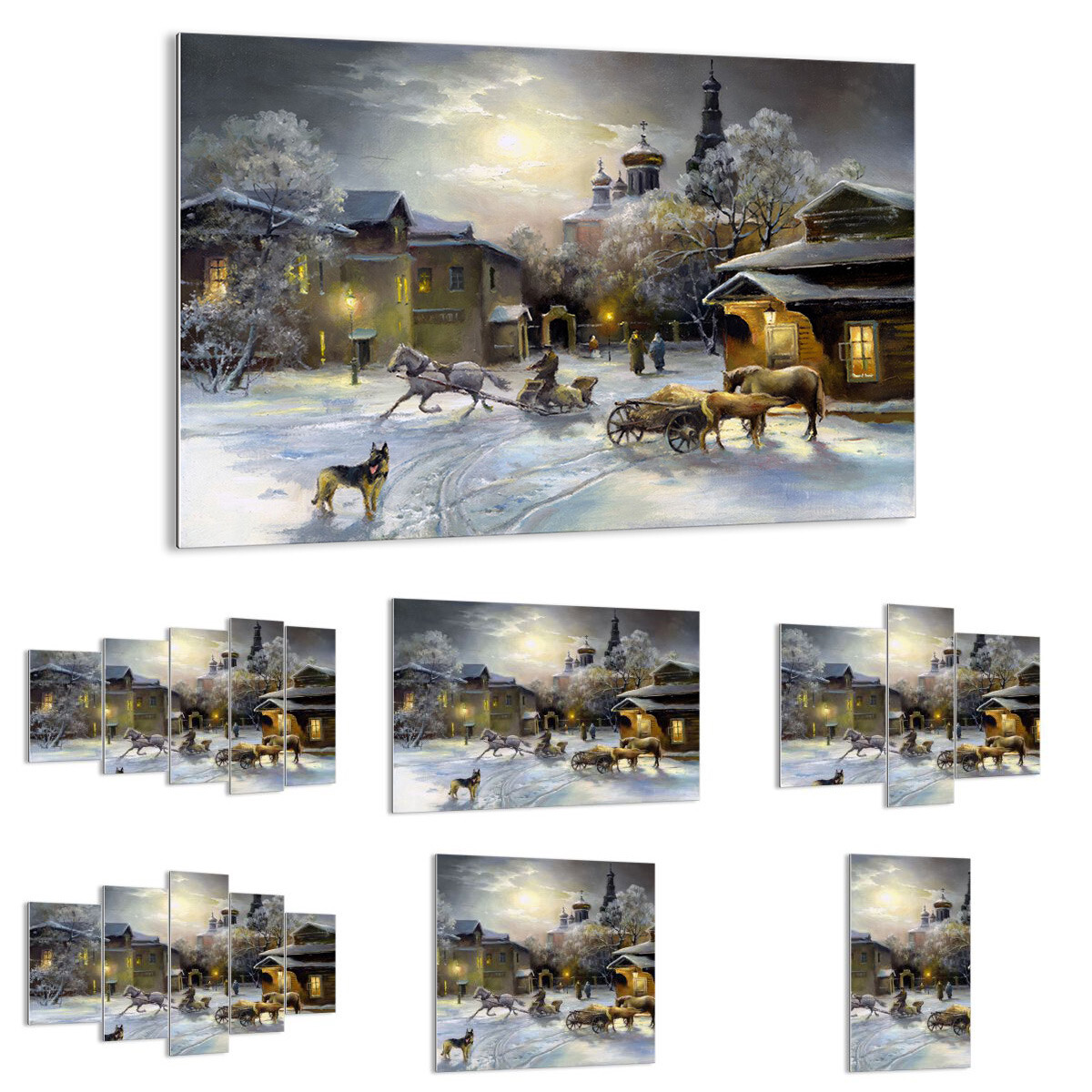 GLASBILD Wandbild Deko Dorf Schlitten Schnee 3544 DE GLASBILD Wandbild Deko Dorf Schlitten Schnee 3544 DE