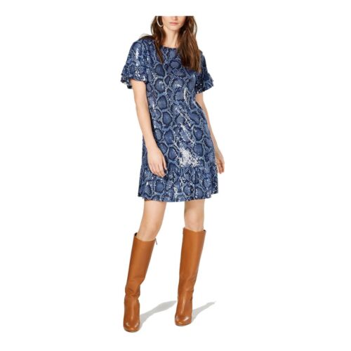 Michael Kors Python Pailletten echt marineblau Schlangendruck Volant Kleid S neu mit Etikett $ 225 - Bild 1 von 9