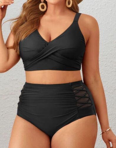 *New Womens Plus Size Bikini High Waisted Swimsuits Two Piece Bathing Suits T - Picture 6 of 10