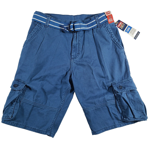 Wrangler Shorts Boys 18 Reg Cargo Pockets Cotton Belted Blue Adjust to Fit Waist - Picture 1 of 8