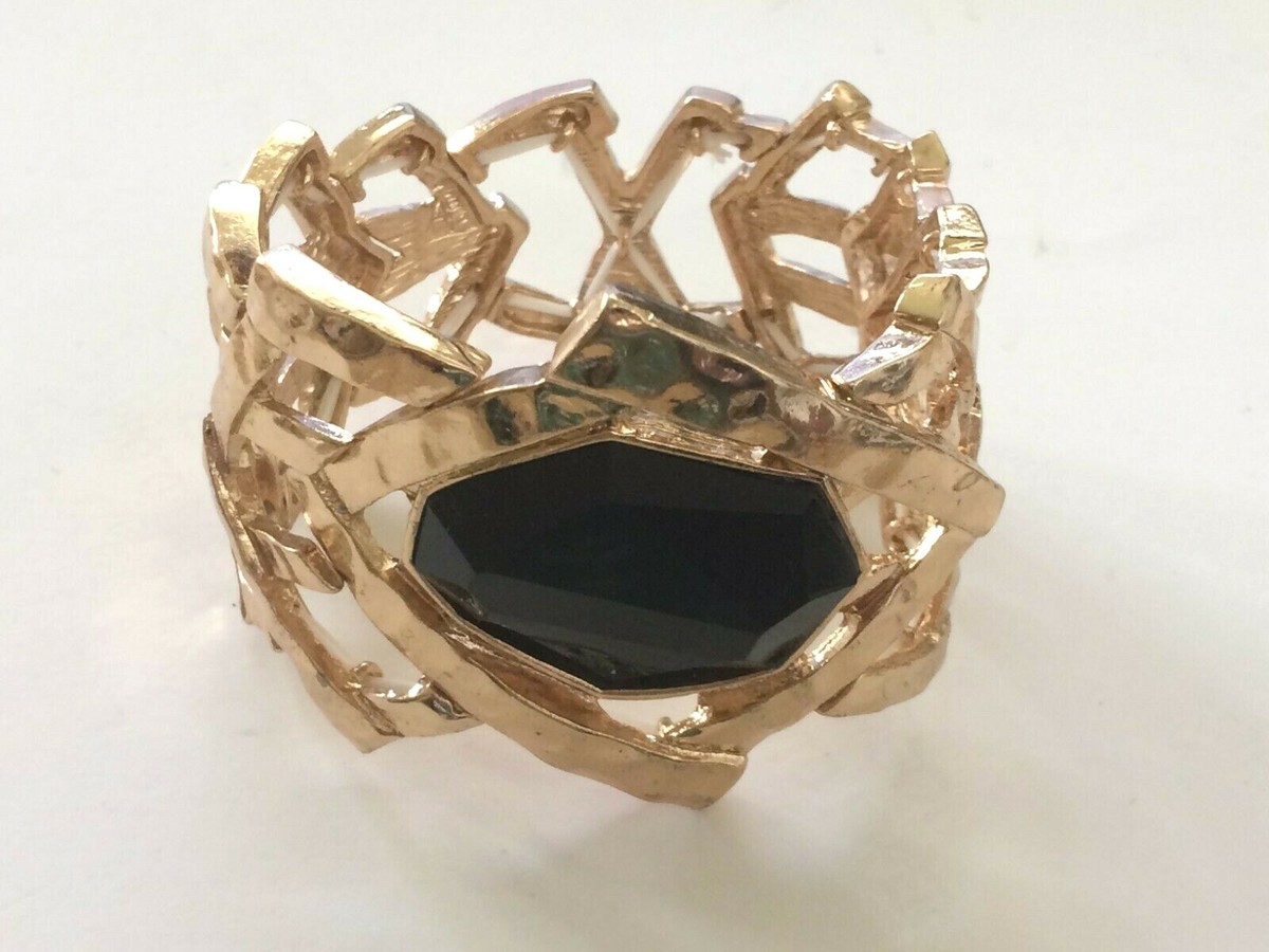 BN8488 DESIGNER INSPIRED GOLD TONE METAL GEMSTONE STRETCH BANGLE