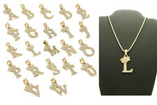 Unisex Pave Alphabet Initial Letter Pendant 24" Box Chain Hip Hop Necklace