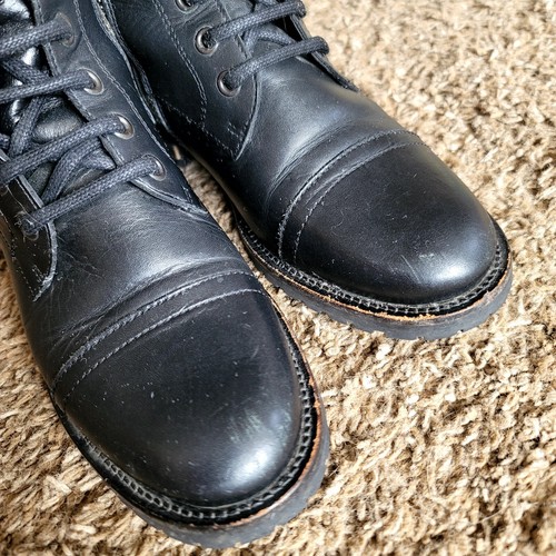 Modern Vintage Buckle Combat Boots Black Size 6.5 Lace Side Zip Moto Boots Lace - Picture 4 of 12