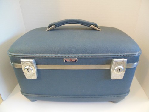 VINTAGE AMERICAN TOURISTER BLUE CARRY ON MAKEUP TRAIN CASE  - Bild 2 von 11