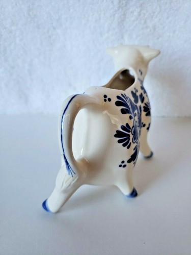 Vintage Delft Blue Hand Painted Blue & White Cow Creamer Tail Is Handle EUC - Picture 4 of 8