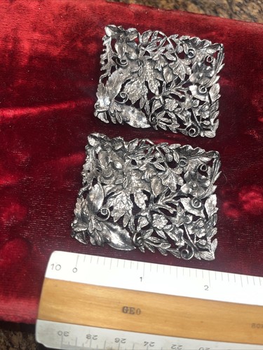 Vintage Musi Silver Tone Floral Design Shoe Buckle Clip-on Leaves Art Nouveau - Picture 5 of 6