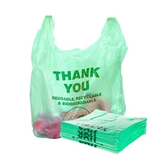 Biodegradable Thank You Shopping Bags 11.5×6.5×22 Green Eco Bags T-Shirt Bags