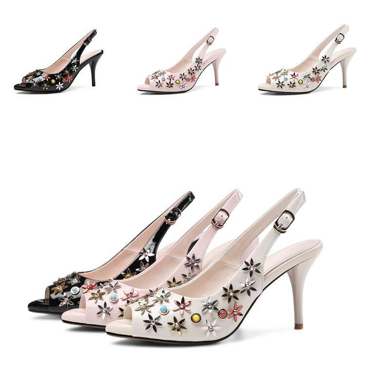 kvinnor Slingback Sandals skor Ankle Open Toe Floral Stilettos Casual ny kvinnor Slingback Sandals skor Ankle Open Toe Floral Stilettos Casual ny