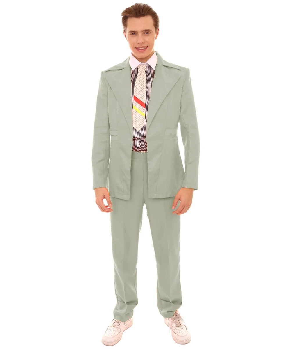 70 s Rock Star Powder Grey Suit with Dickie and Tie Premium