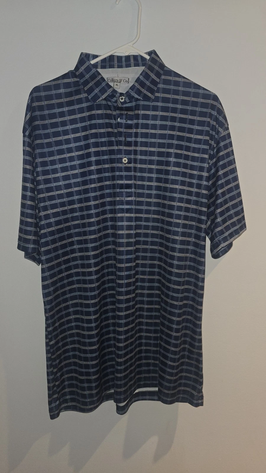 Very Nice Collars and Co Dress Collar Polo Shirt Men’s XL Dark Blue/White Check