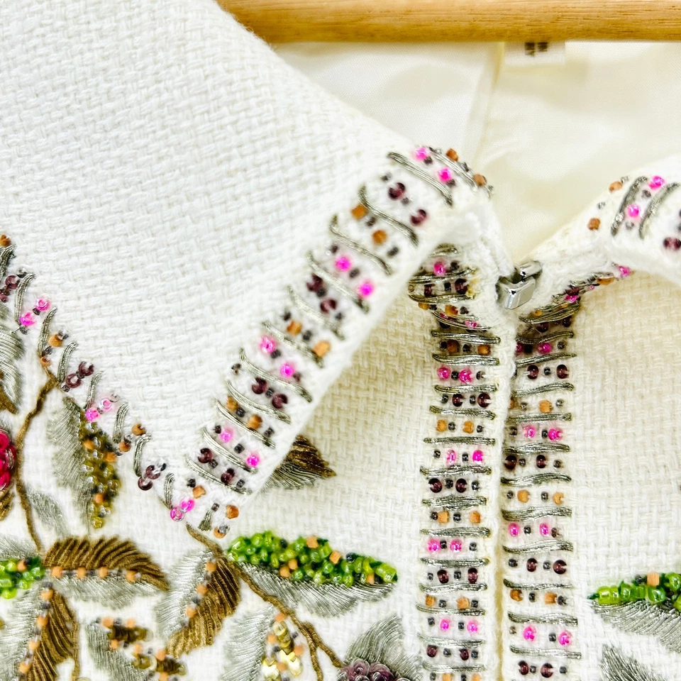 Traje Falda Vintage Años 90 Escada Marfil Crema Cuentas Bordado Lino Algodón Foto 3 de 4