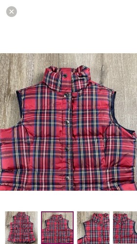 Lands' End Women's 3X (24W-26W) Goose Down Puffer Vest Red Tartan Plaid Gilet - Picture 2 of 14