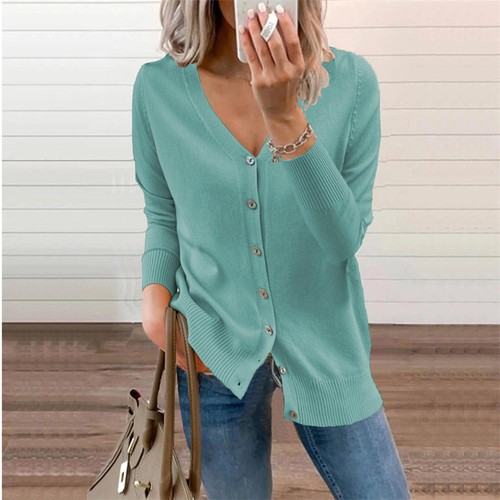Women Button Cardigan Thin Jumper Holiday Casual V neck Open Front Tops Slim Fit - Picture 10 of 22