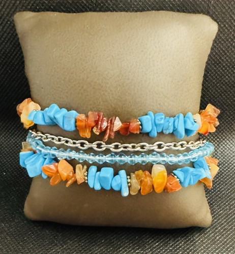 Faux Türkis und Faux Bernstein 4 Strang Armband Knebelverschluss 8,5 Zoll 