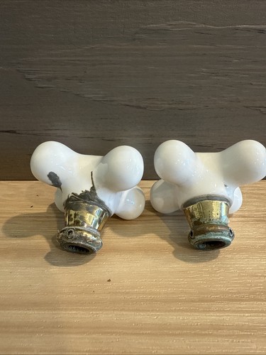 Vintage Porcelain Cross Faucet Handles Hot-Cold-Waste Knobs and Tub Hardware - Picture 2 of 8