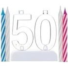 Blue Plastic Number 50 Flashing Candle Holder With Birthday Candle Set - 1 Set -