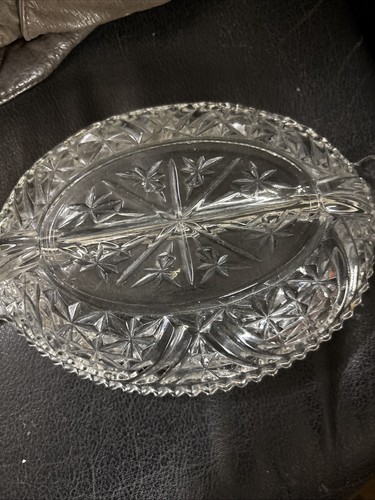 Vintage Anchor Hocking Stars and Bars Pattern Divided Glass Relish Dish See Pics - Picture 5 of 7