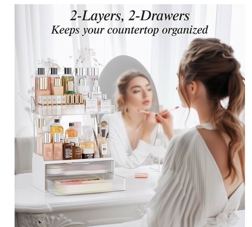 Bathroom Organizers and Storage, 2-Tier 2-Drawer Makeup Organizer Countertop,... - Picture 3 of 3